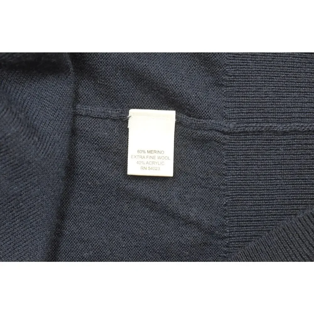 Banana Republic Sweater S Mens Blue Merino Wool Blend Button Mock Neck Elbow Pat